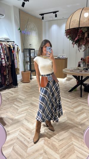 Falda Midi Asimétrica Print Cuadros