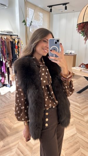 Chaleco Combinado Piel Y Pelo Natural Chocolate