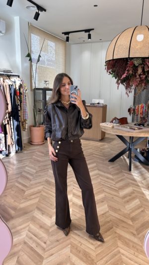 Jeans Wide leg Botones Chocolate