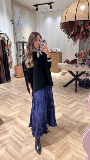 Falda Larga Plisada Azul Eléctrico