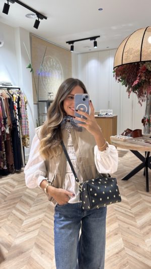 Chaleco Acolchado Abullonado Bolsillos Beige