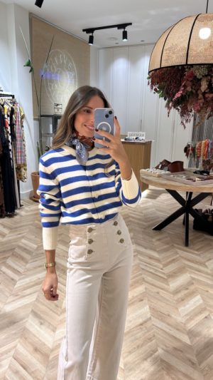 Cárdigan Rayas Azul Y Marfil