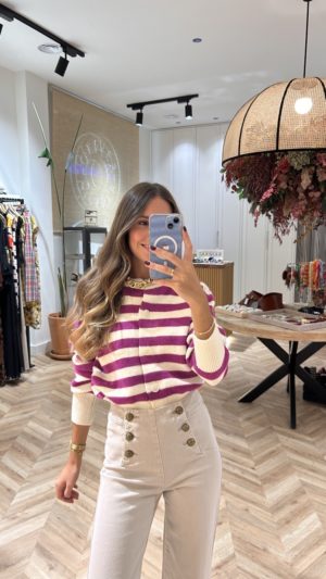 Cárdigan Rayas Magenta Y Marfil