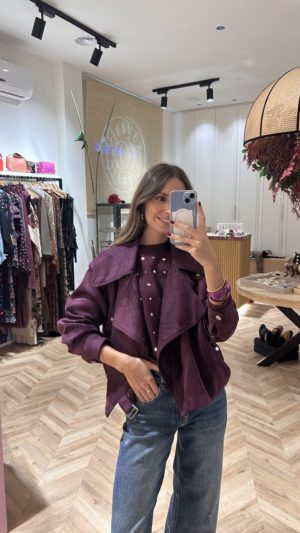 Cazadora Efecto Ante Berenjena