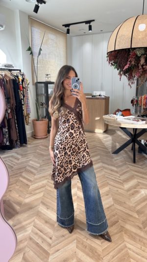 Vestido Lencero Estampado Animal Avellana