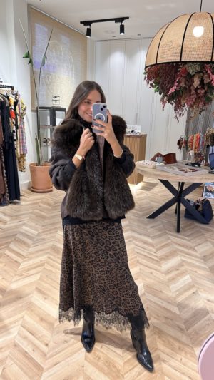 Abrigo Corto Combinado Pelo Chocolate