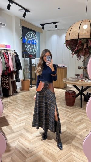 Falda Asimétrica Tartán Marino