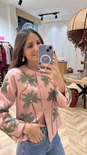 Chaqueta Bordados Joya Rosa