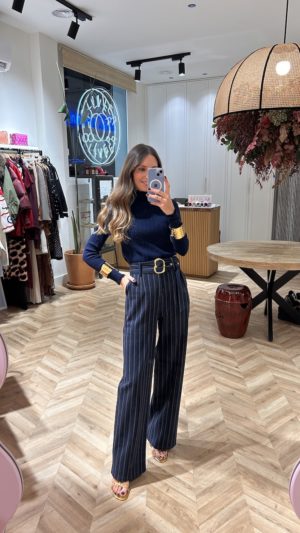 Pantalón Sastre Pinzas Rayas Marino