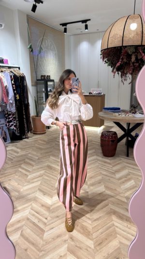 Jeans Balloon Rayas Chocolate Y Rosa