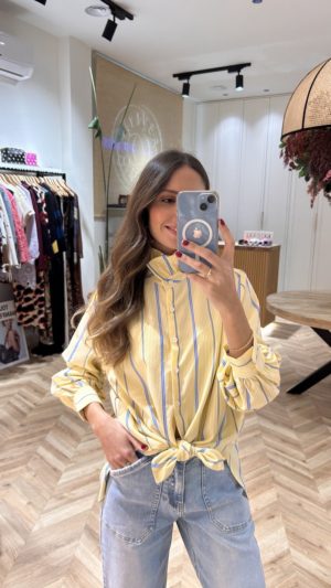 Camisa Cuello Volante Rayas Celeste