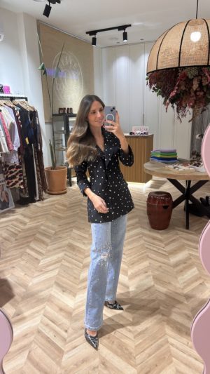 Blazer Negra Topos Marfil