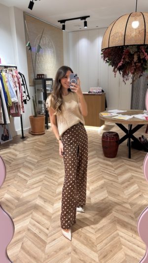 Pantalón Fluido Lunares Marfil