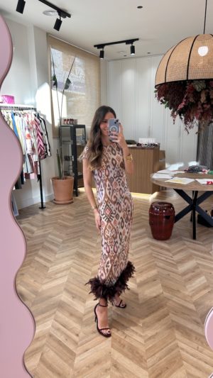 Vestido Midi Paillettes Bajo Plumas