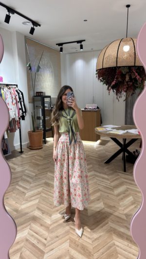 Falda Larga Jaretas Estampado Floral