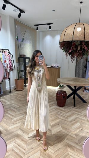 Vestido Midi Plisado Marfil