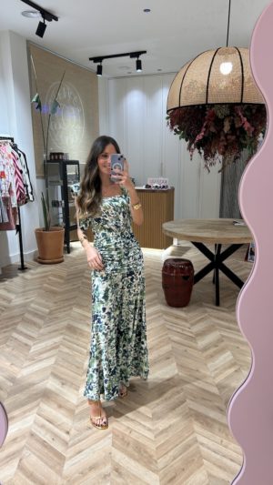 Vestido Largo Drapeado Estampado Abstracto