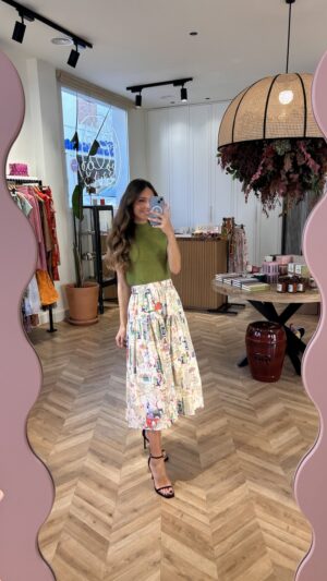 Falda Midi Volante Print Oriental