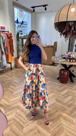 Falda Midi Bolsillos Estampado Floral