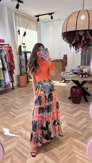 Falda Larga Volantes Pespunte Print Floral