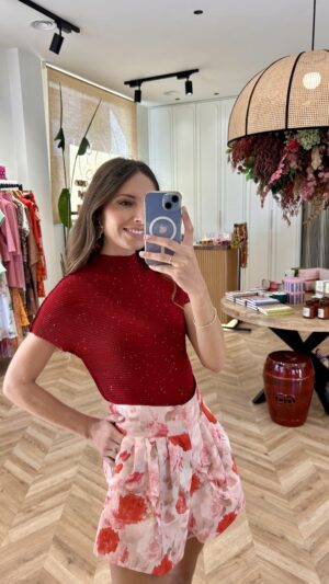 Top Plisado Glitter Guinda