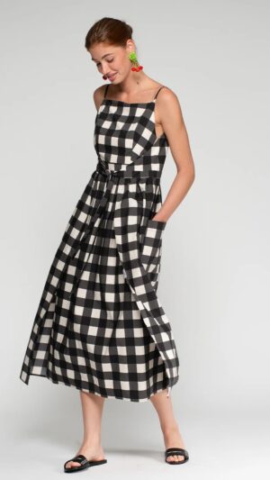 VESTIDO Midi CUADROS VICHY BLANCO Y NEGRO