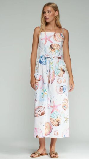 Vestido Midi Estampado Marino