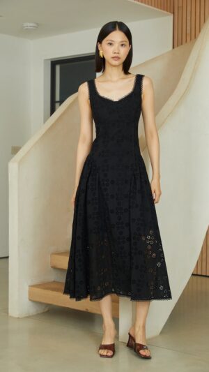 Vestido Bordado Inglés Nerida Negro