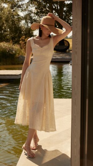 Vestido Bordado Inglés Nerida Marfil